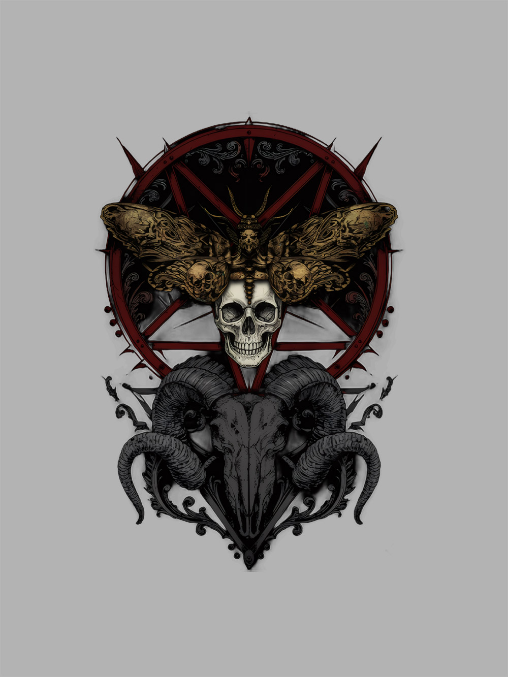 Dark Gothic Skull Goat Head Washed Tshirt