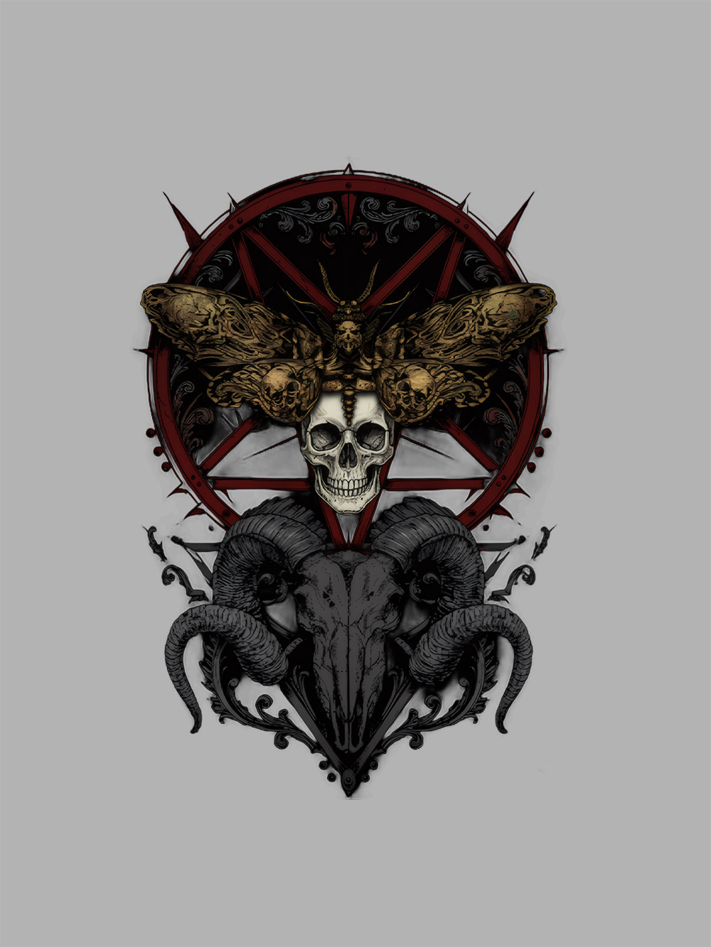 Dark Gothic Skull Goat Head Washed Tshirt