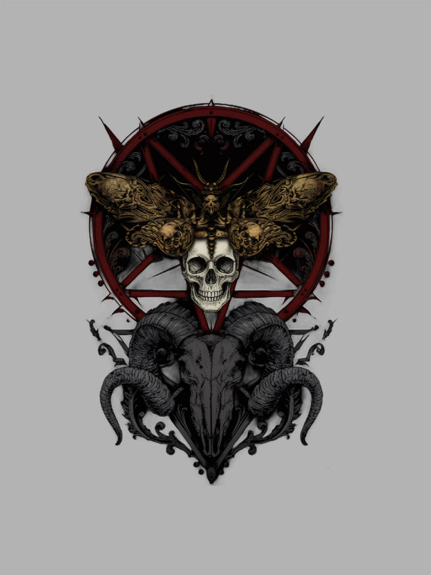 Dark Gothic Skull Goat Head Washed Tshirt