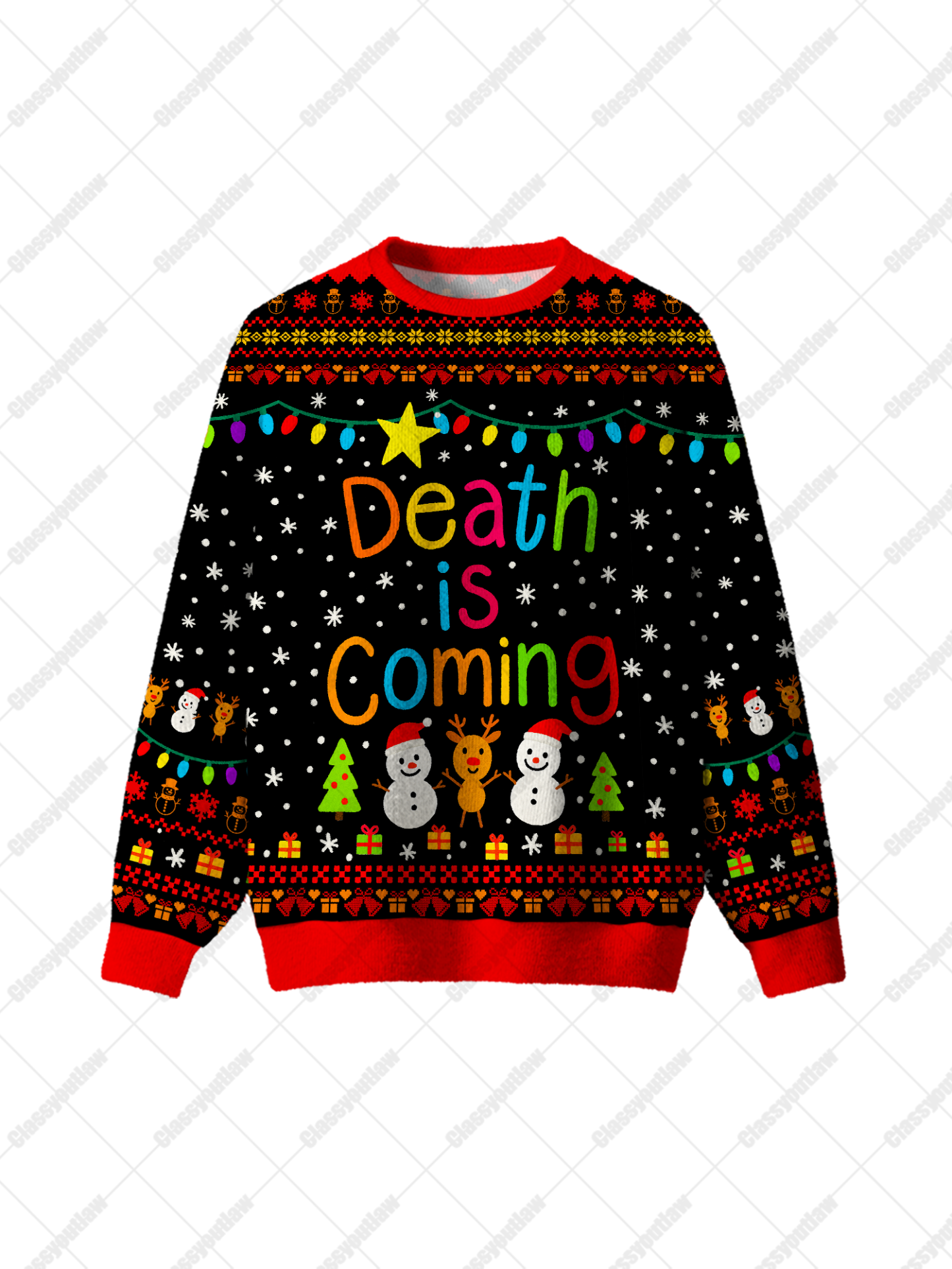 Death Is Coming UGLY CHRISTMAS SWEATSHIRT-ClassyOutlaw Sale