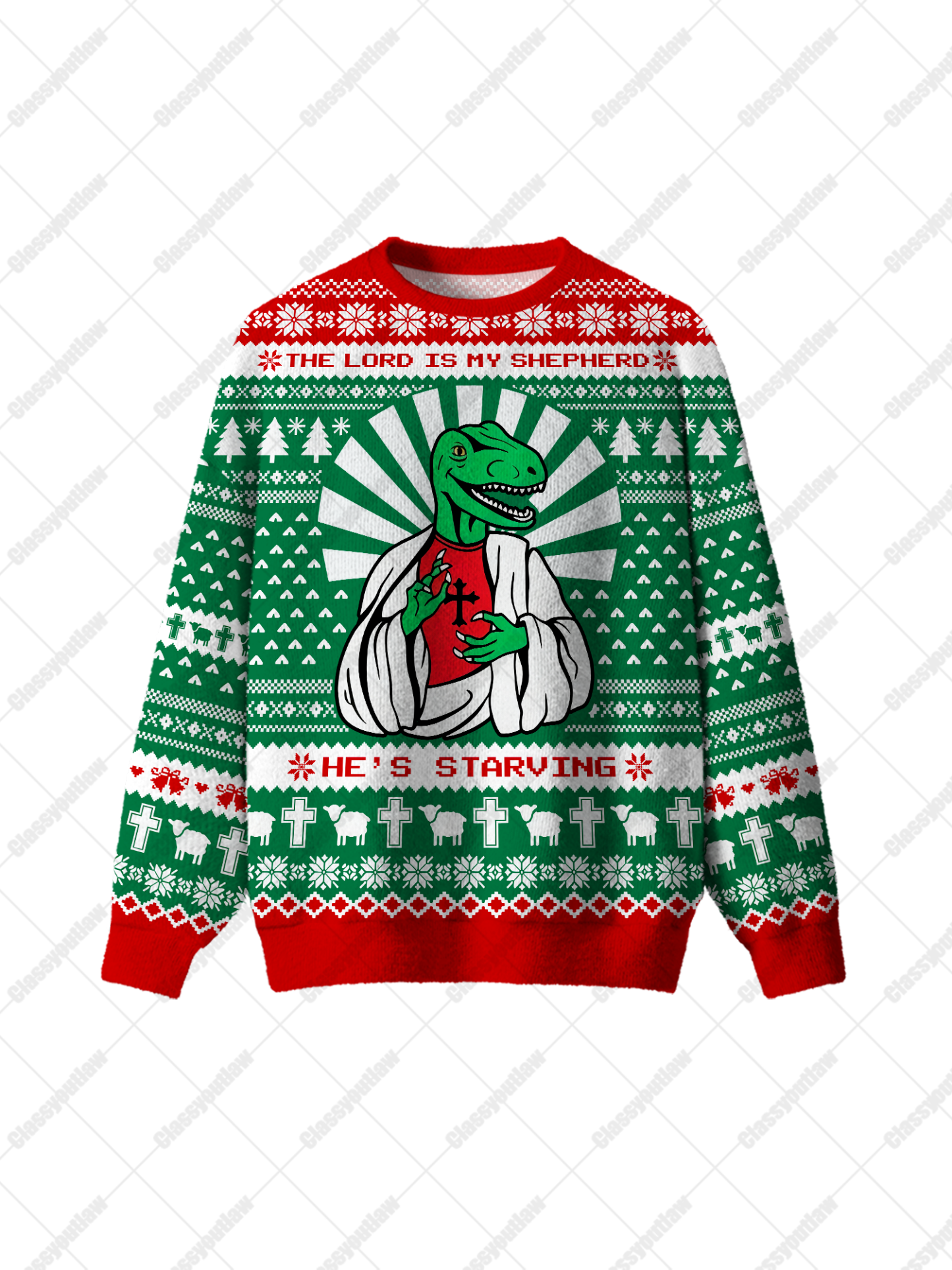 Dinosaur Religion UGLY CHRISTMAS SWEATSHIRT-ClassyOutlaw Sale