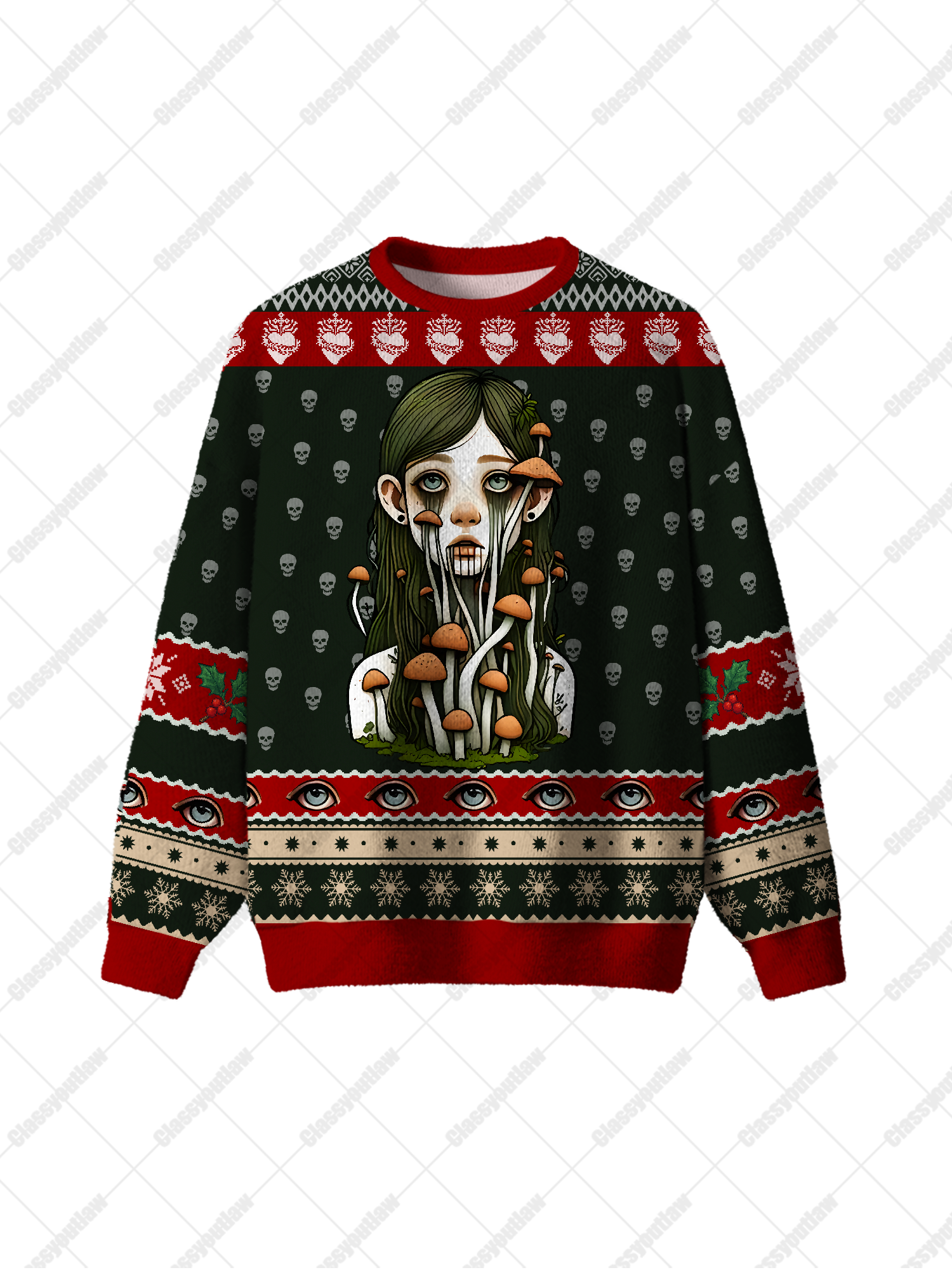 Crying Mushroom Girl UGLY CHRISTMAS SWEATSHIRT