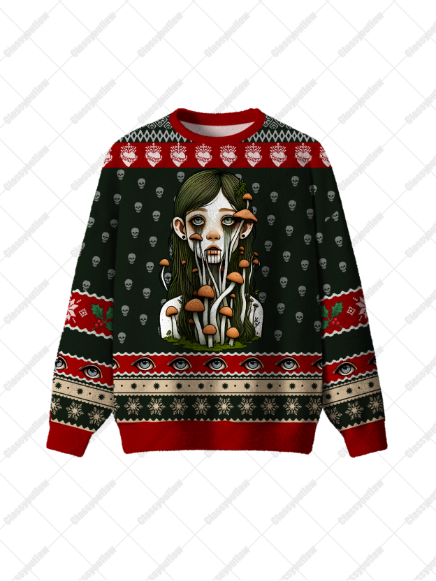 Crying Mushroom Girl UGLY CHRISTMAS SWEATSHIRT