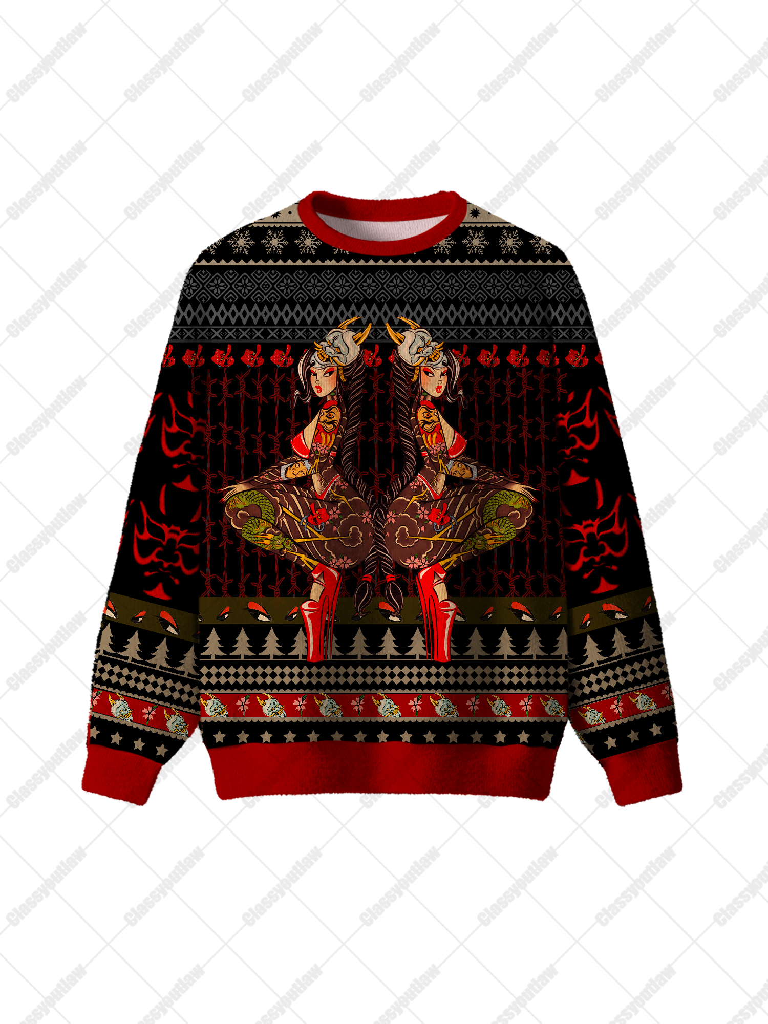 Mirror Samurai Girl UGLY CHRISTMAS SWEATSHIRT