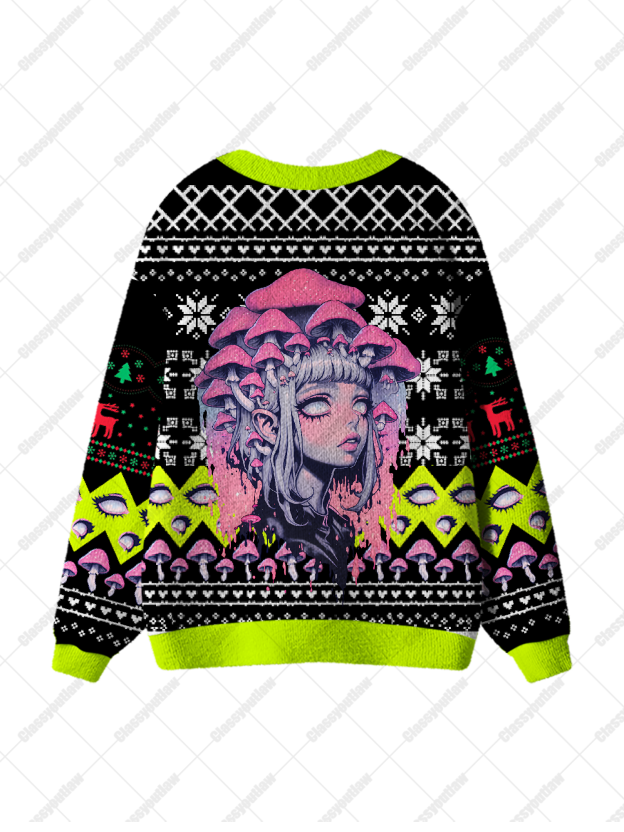 Neon Shroom Dream Ugly Cardigan Sweaters