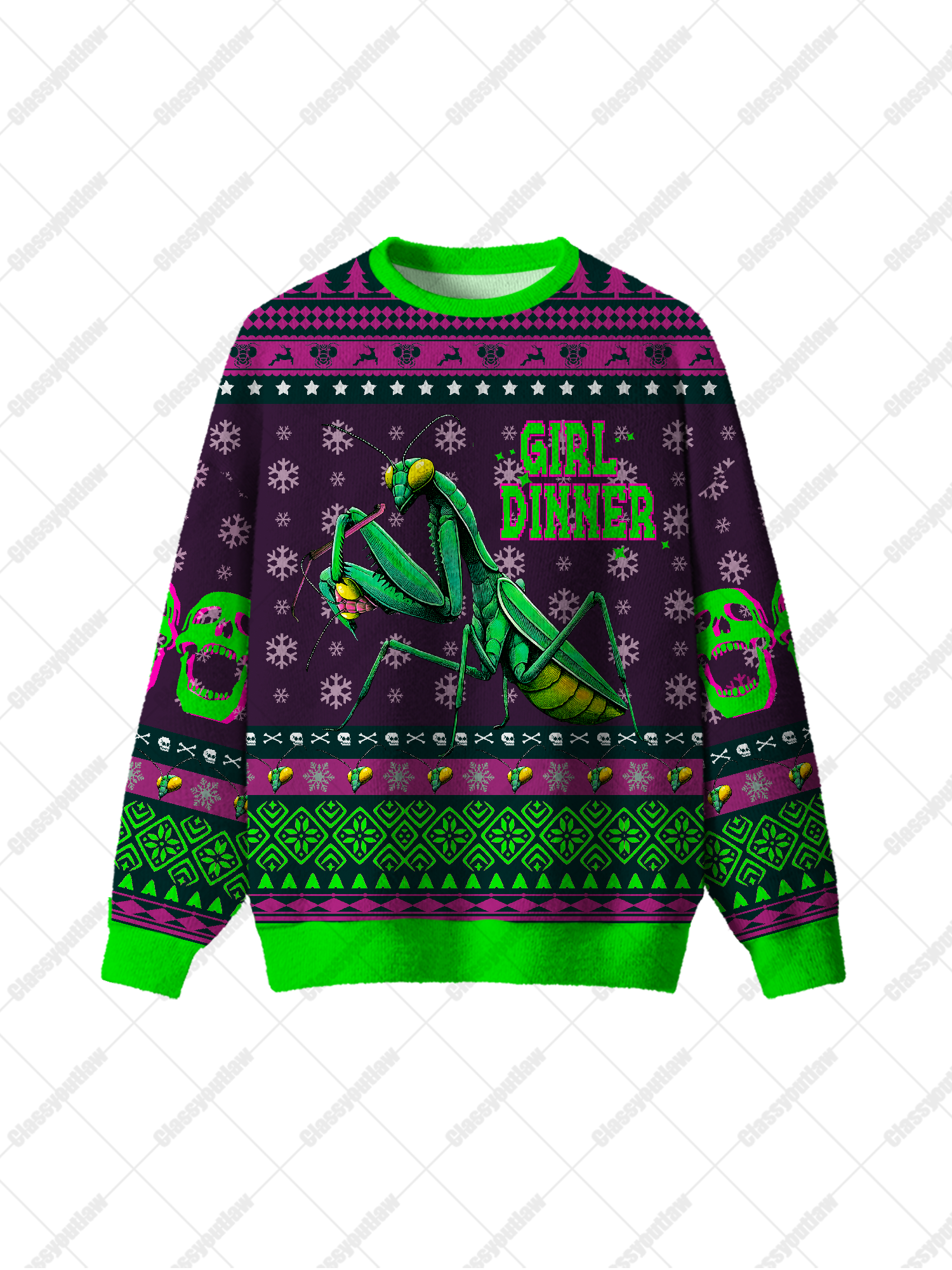 Praying Mantis Girl Dinner UGLY CHRISTMAS SWEATSHIRT