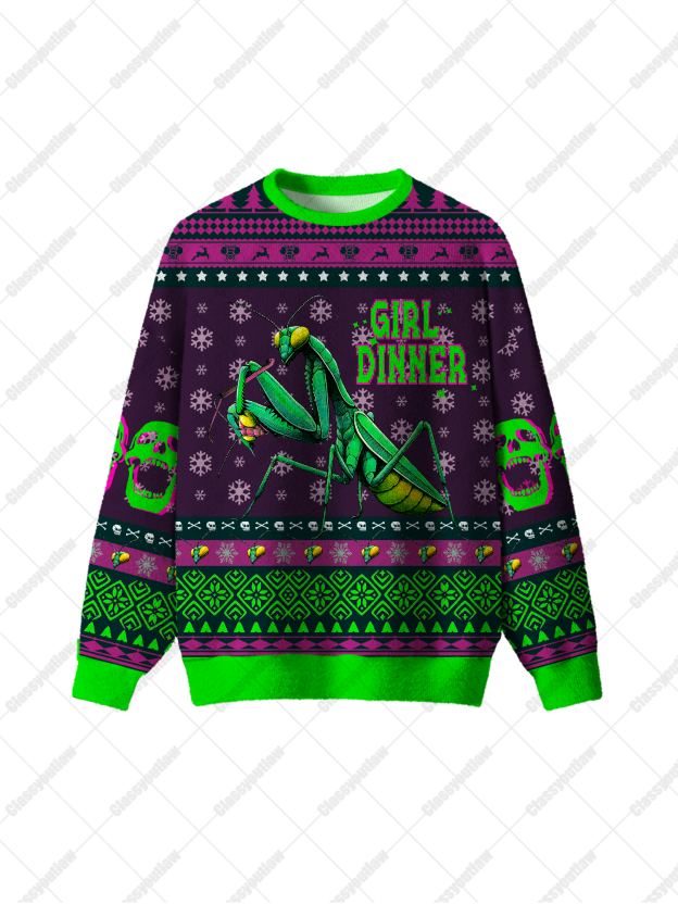 Praying Mantis Girl Dinner UGLY CHRISTMAS SWEATSHIRT