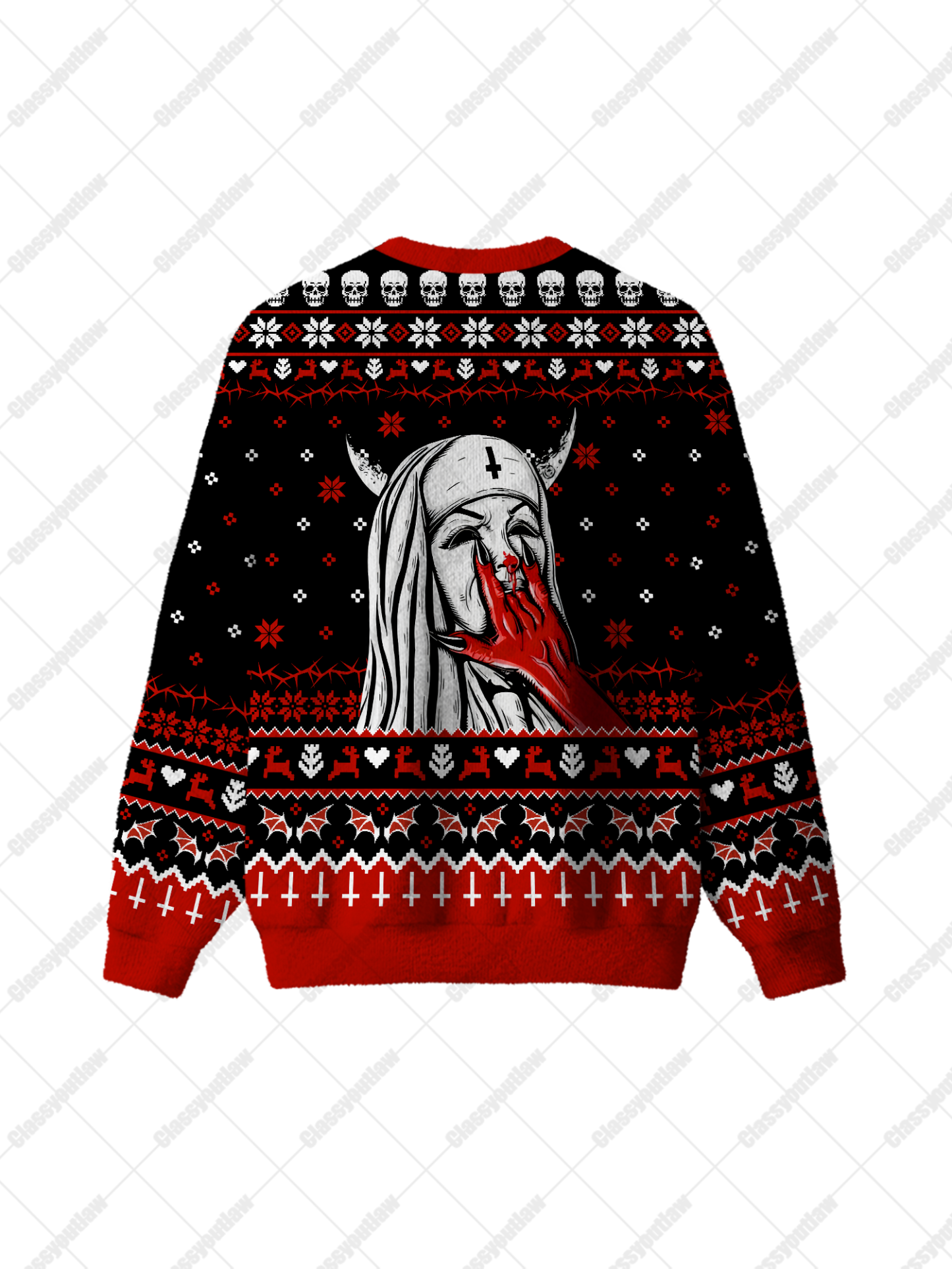 Blood Red Statue UGLY CHRISTMAS SWEATSHIRT