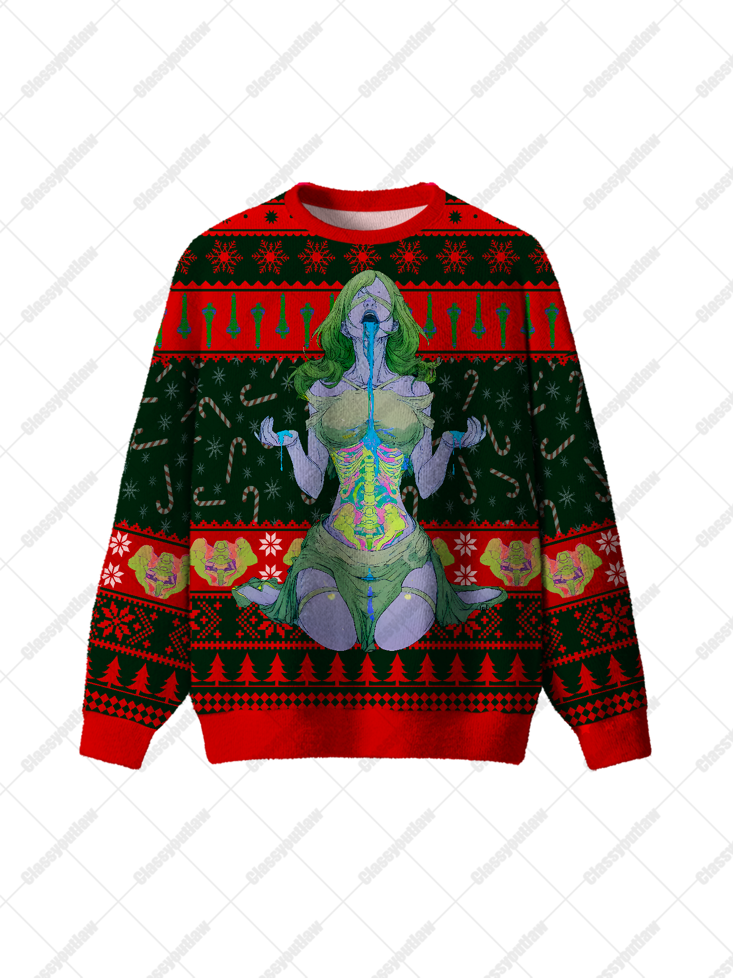 Psychedelic Bone Girl UGLY CHRISTMAS SWEATSHIRT-ClassyOutlaw Sale