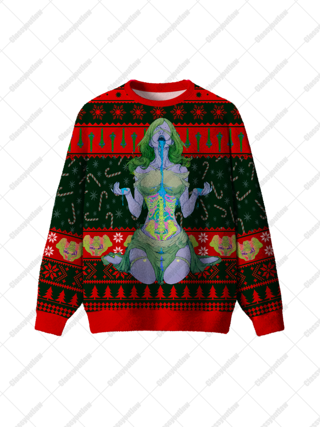 Psychedelic Bone Girl UGLY CHRISTMAS SWEATSHIRT