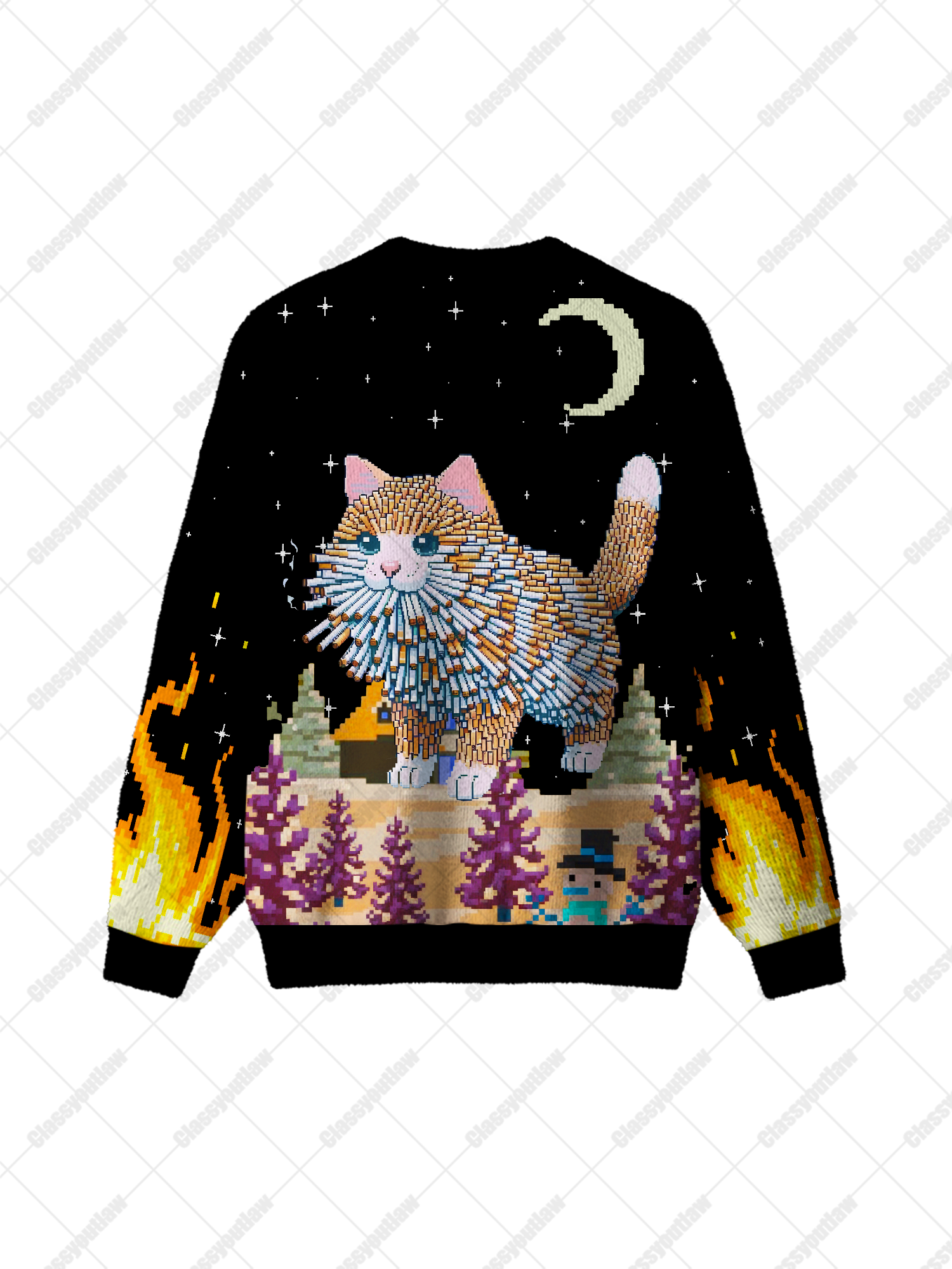 Pixel Flame Cat UGLY CHRISTMAS SWEATSHIRT