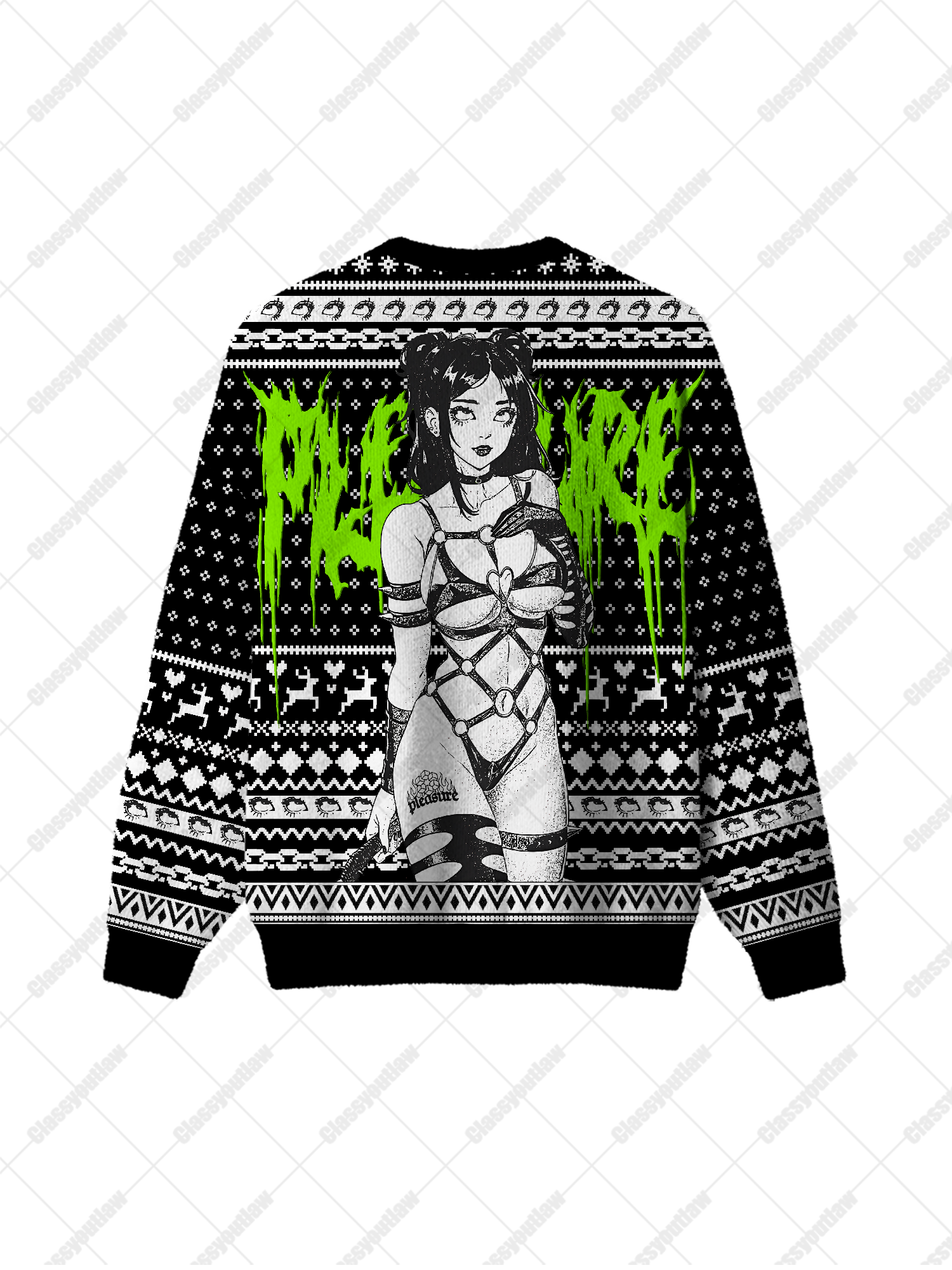 Neon Leather Girl UGLY CHRISTMAS SWEATSHIRT