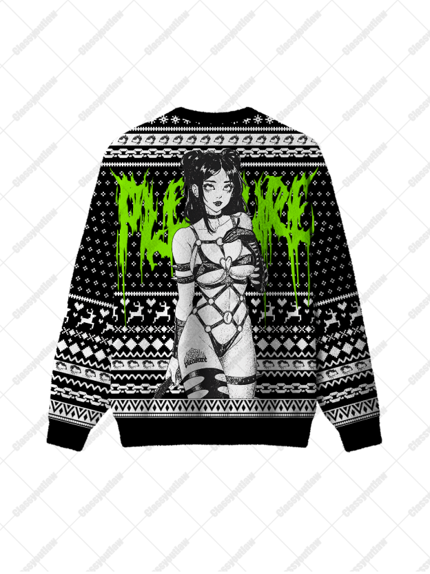 Neon Leather Girl UGLY CHRISTMAS SWEATSHIRT