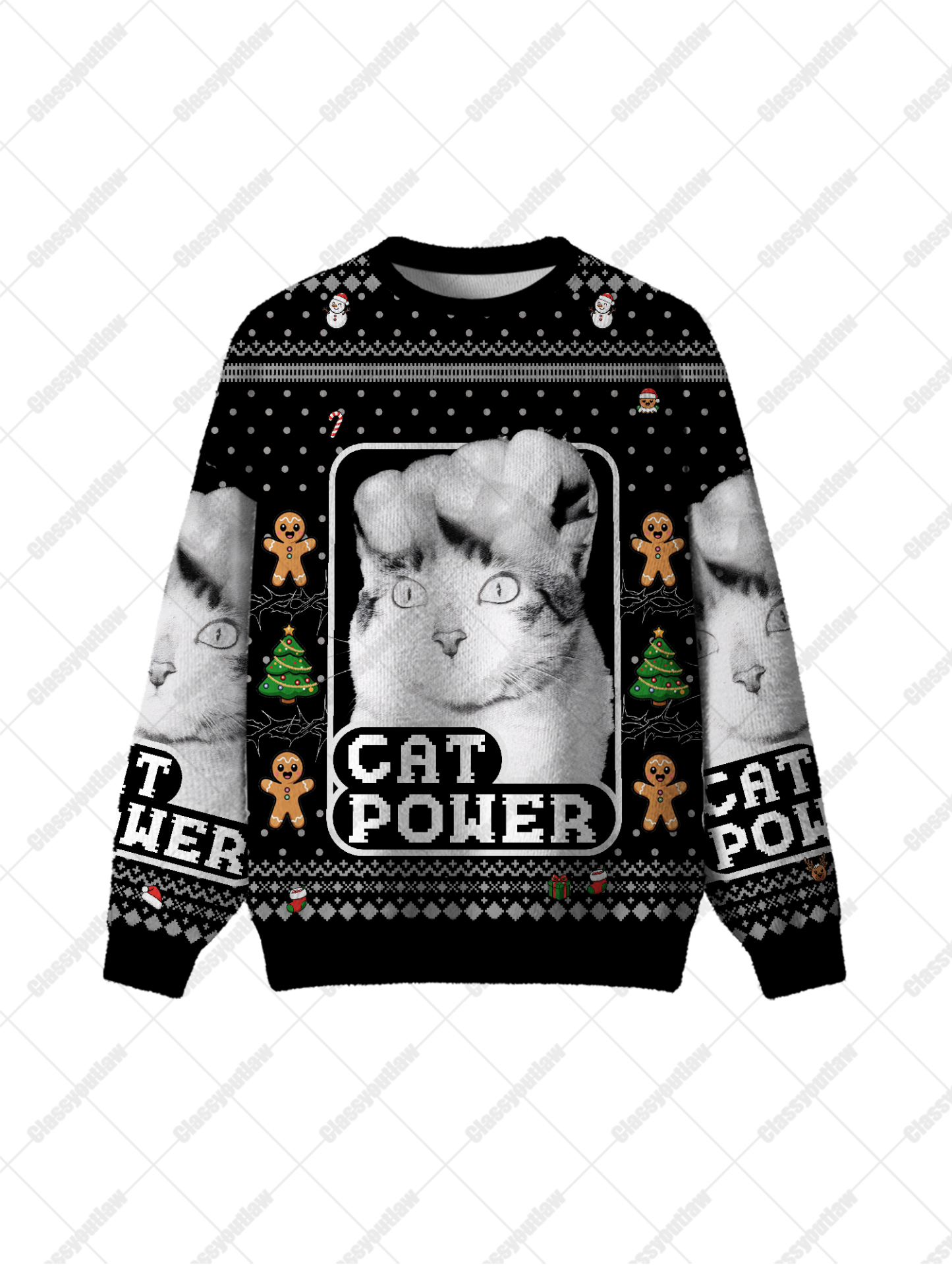 Cat Power UGLY CHRISTMAS SWEATSHIRT-ClassyOutlaw Sale