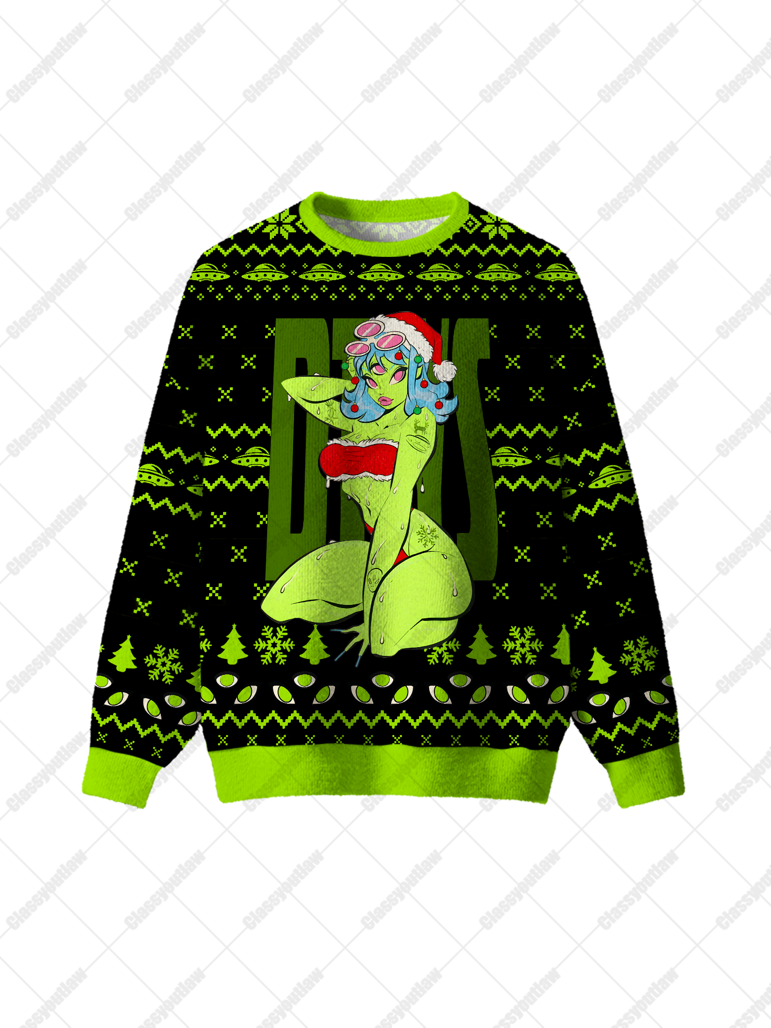 Green Alien UGLY CHRISTMAS SWEATSHIRT