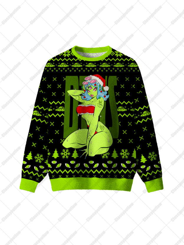 Green Alien UGLY CHRISTMAS SWEATSHIRT