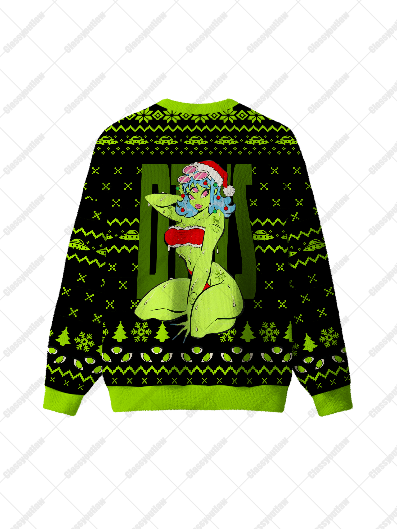 Green Alien UGLY CHRISTMAS SWEATSHIRT
