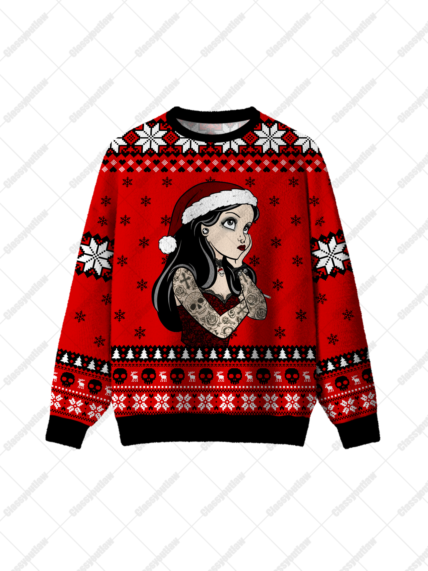 Christmas Tattoo Girl UGLY CHRISTMAS SWEATSHIRT-ClassyOutlaw Sale