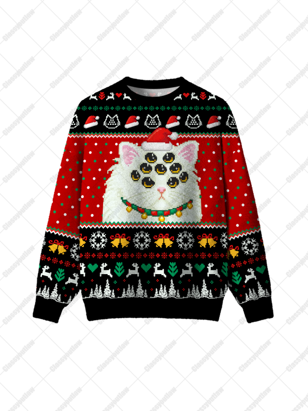 Multi-Eyed Christmas Cat UGLY CHRISTMAS SWEATSHIRT