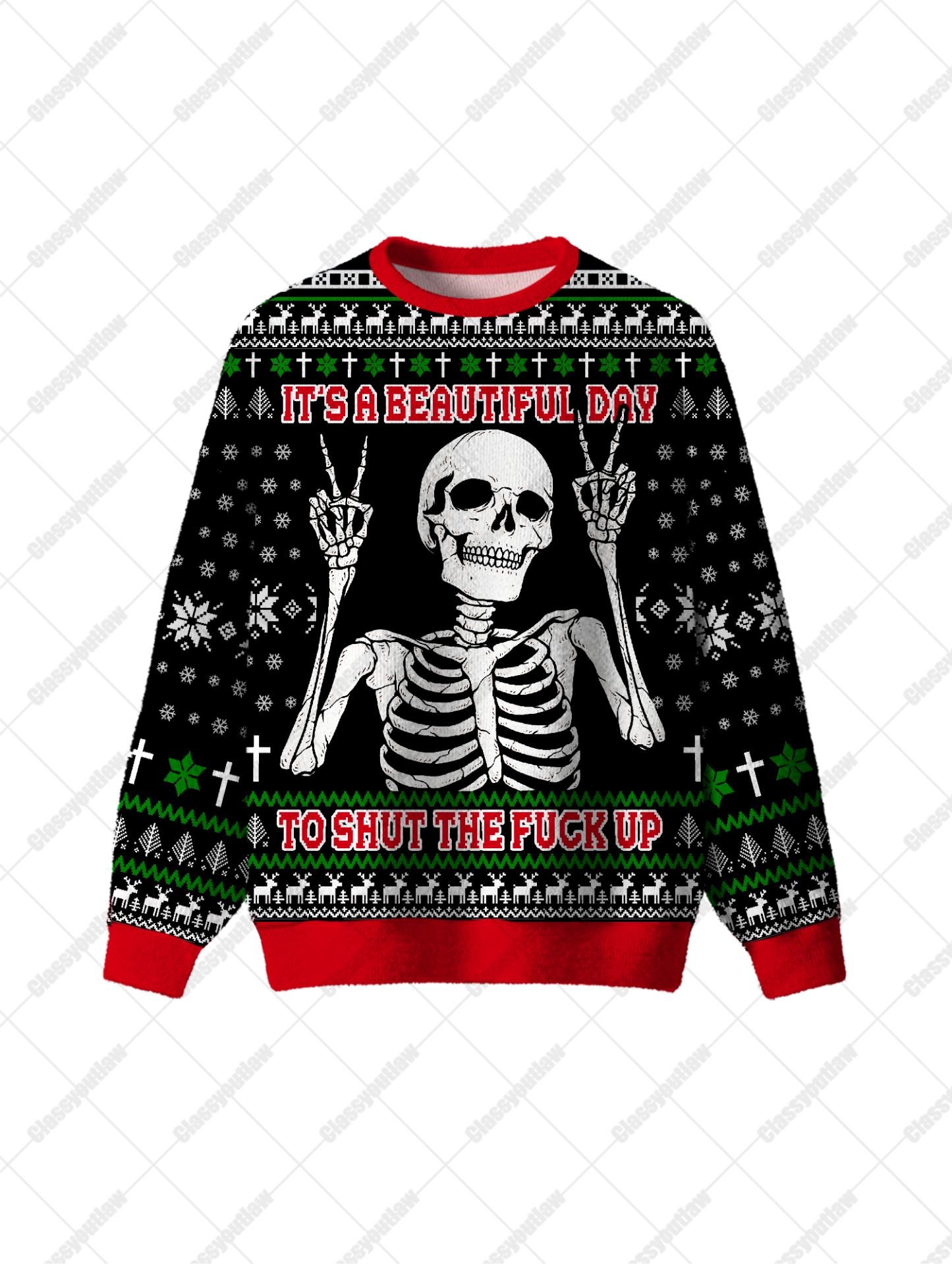 Beautiful Day Skeleton UGLY CHRISTMAS SWEATSHIRT-ClassyOutlaw Sale