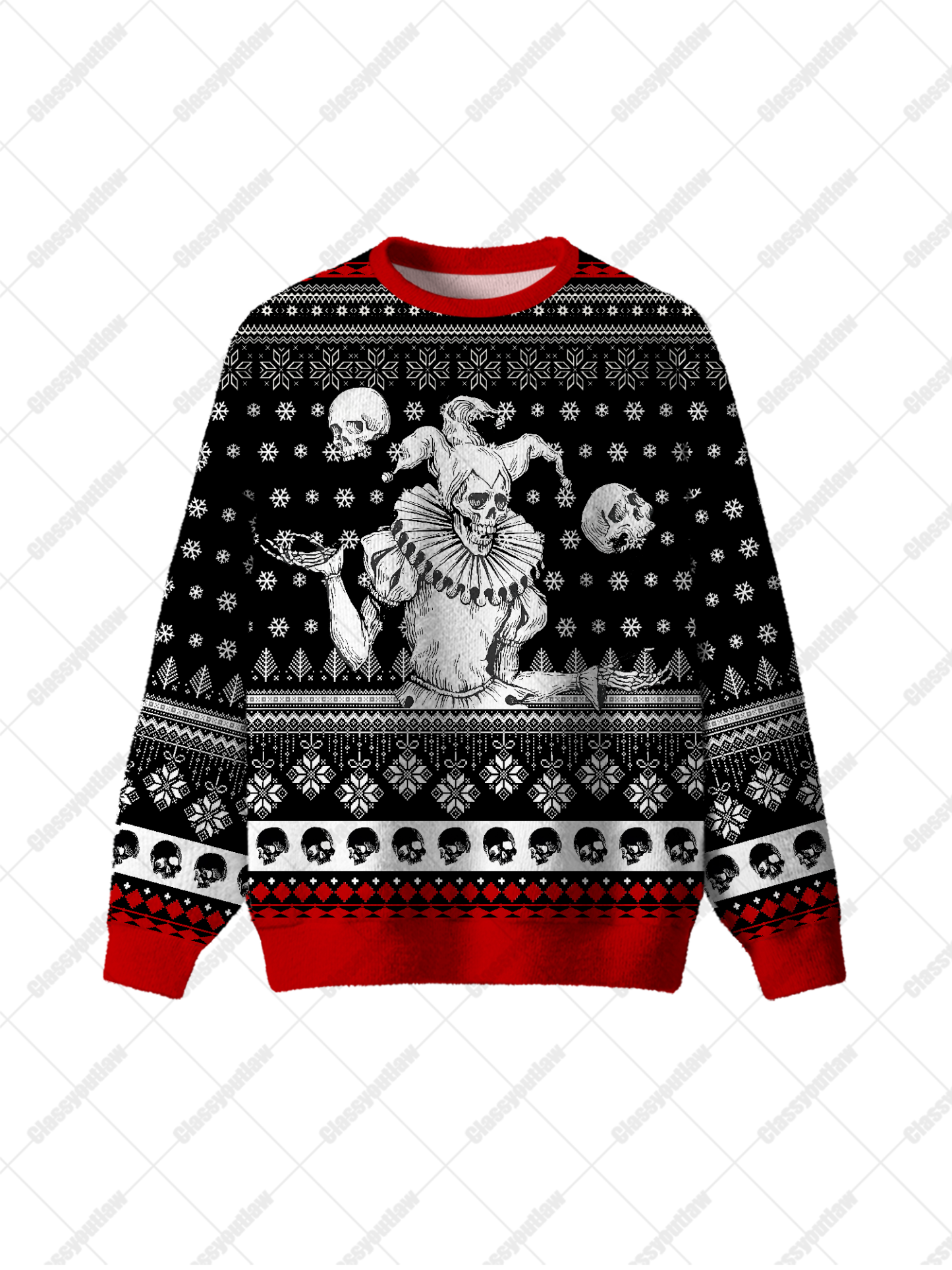 Clown Skeleton UGLY CHRISTMAS SWEATSHIRT-ClassyOutlaw Sale