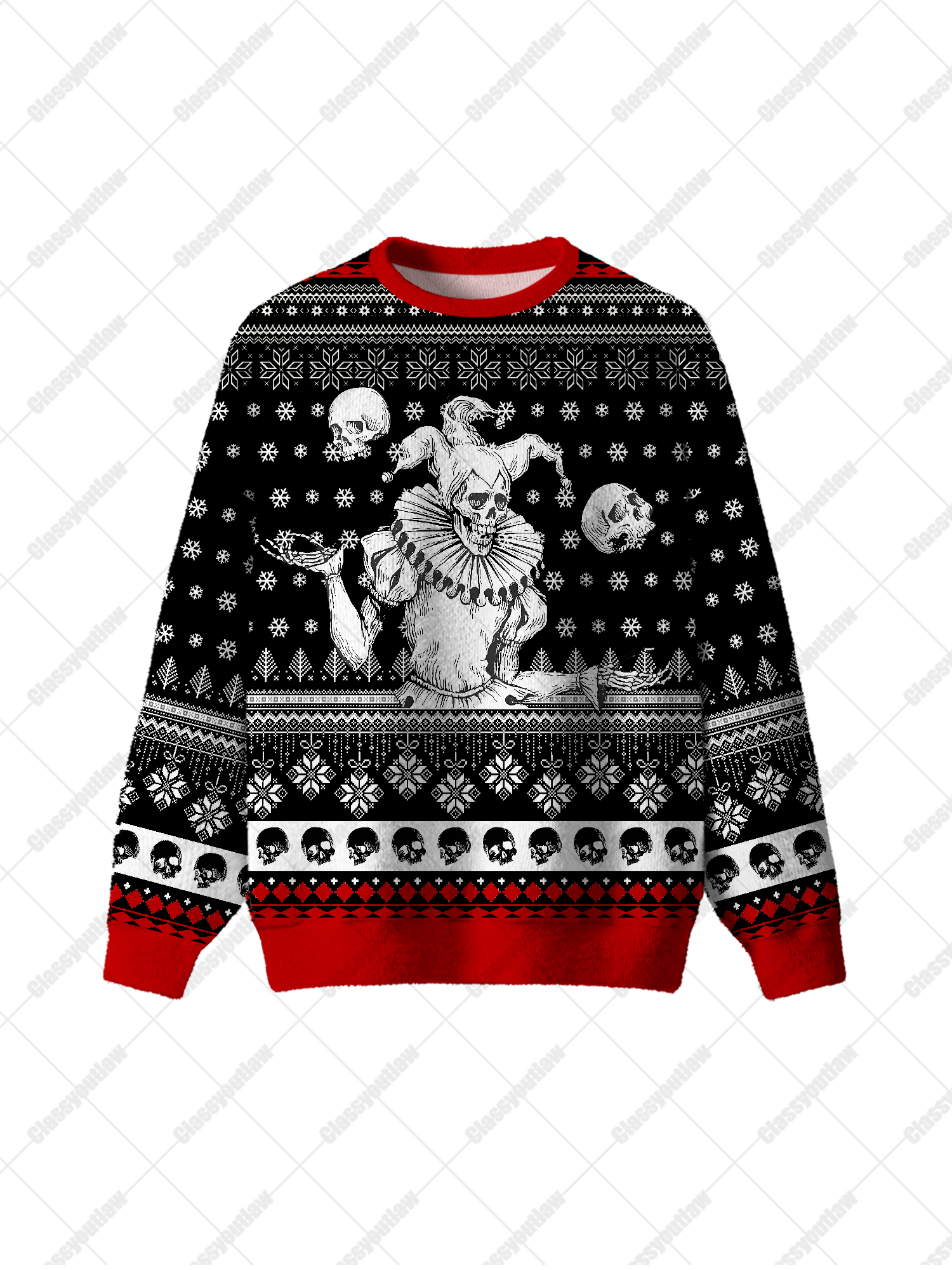 Clown Skeleton UGLY CHRISTMAS SWEATSHIRT-ClassyOutlaw Sale