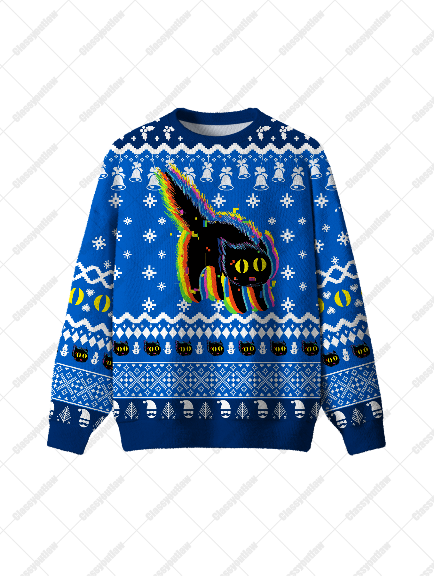 Neon Black Cat UGLY CHRISTMAS SWEATSHIRT-ClassyOutlaw Sale