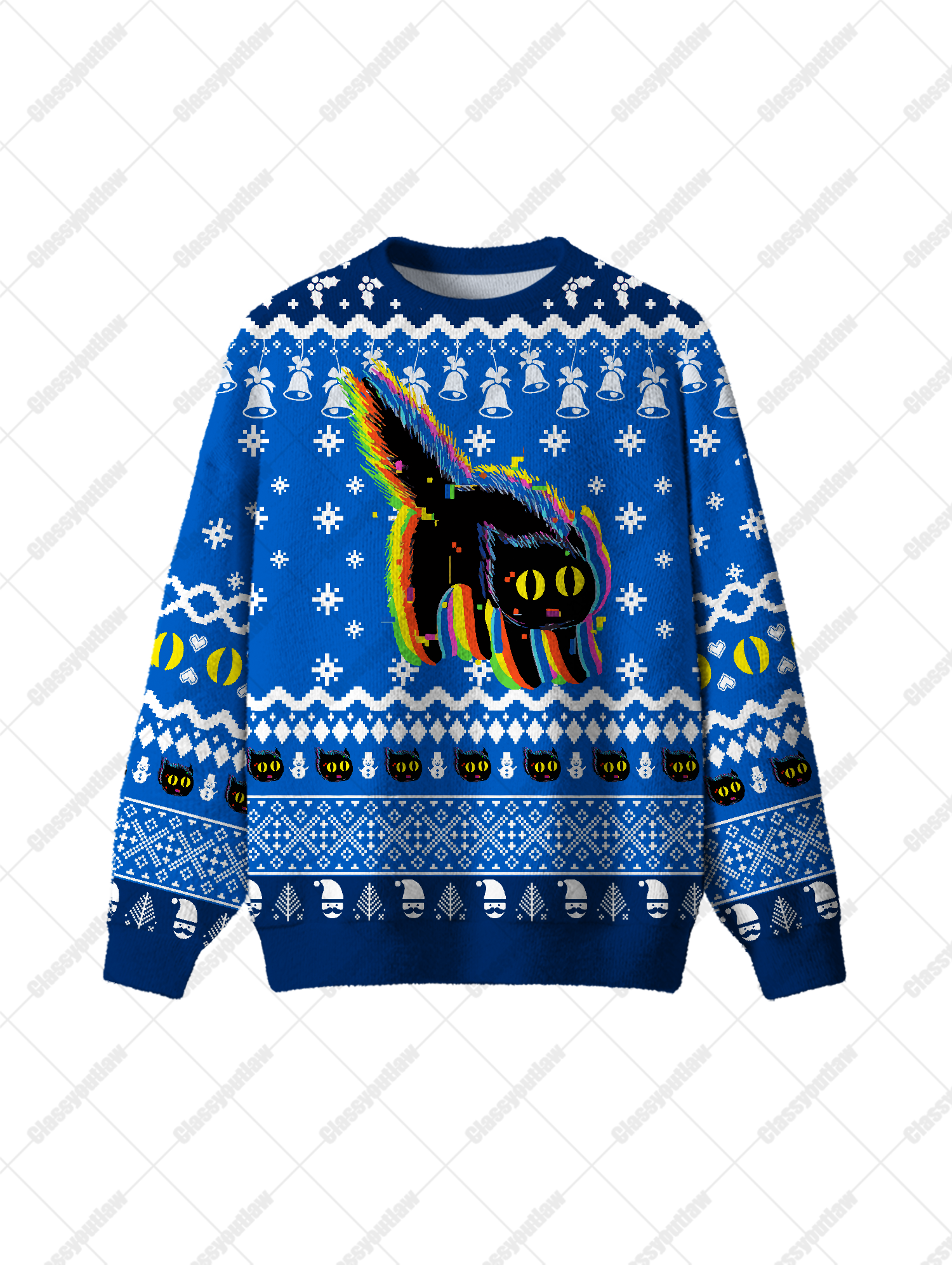 Neon Black Cat UGLY CHRISTMAS SWEATSHIRT-ClassyOutlaw Sale