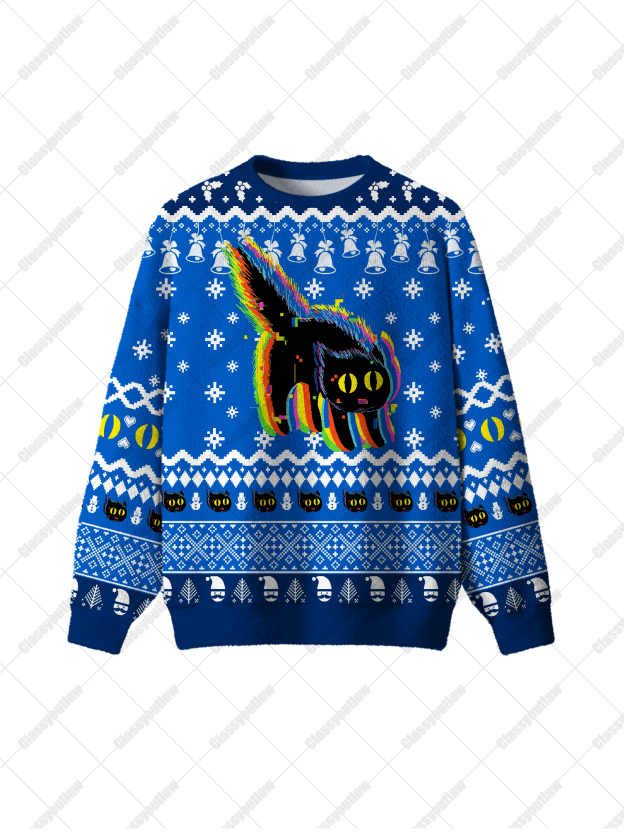 Neon Black Cat UGLY CHRISTMAS SWEATSHIRT