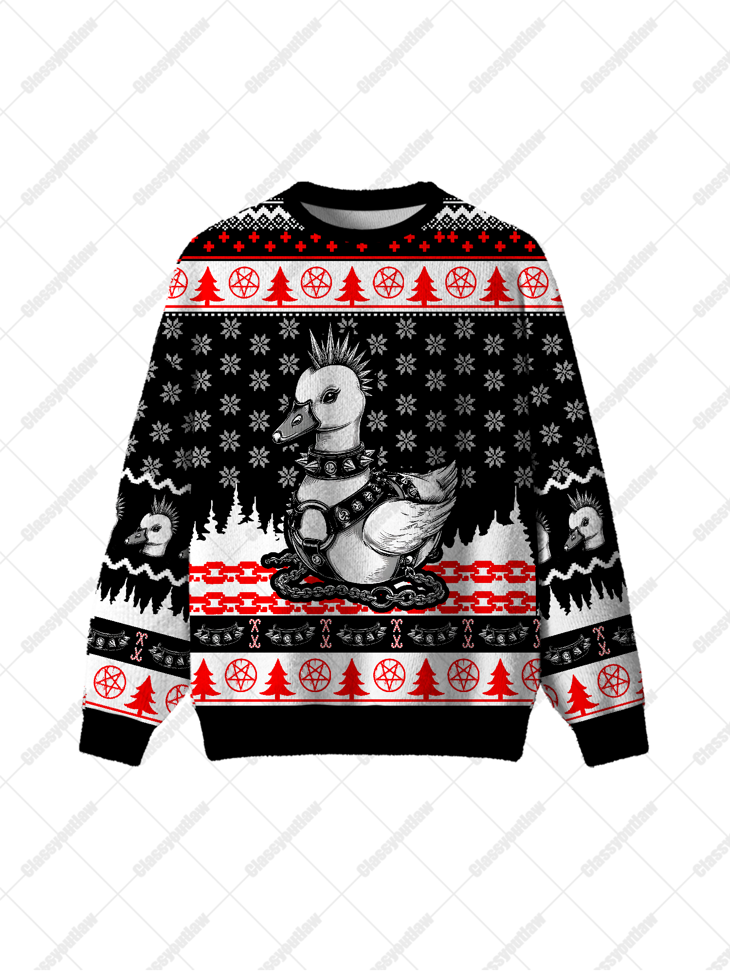 Punk Collar Duck UGLY CHRISTMAS SWEATSHIRT