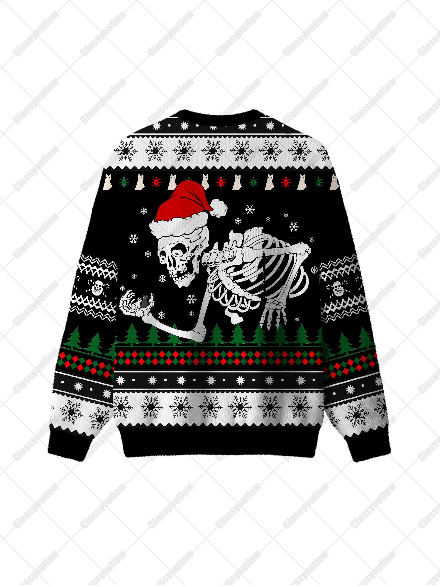 Christmas Skeleton with Cat UGLY CHRISTMAS SWEATSHIRT