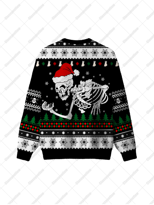 Christmas Skeleton with Cat UGLY CHRISTMAS SWEATSHIRT