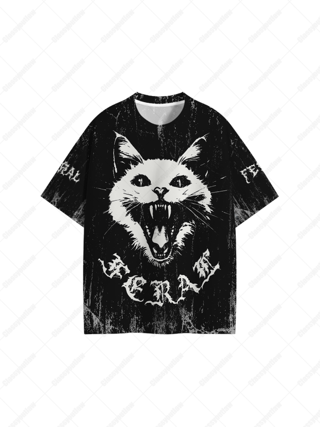 Feral White Cat Graphic T-shirt
