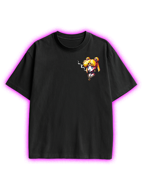 Punk Moon Double Sided Print Washed T-Shirt