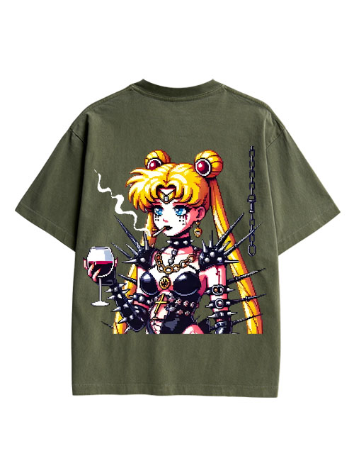 Punk Moon Double Sided Print Washed T-Shirt