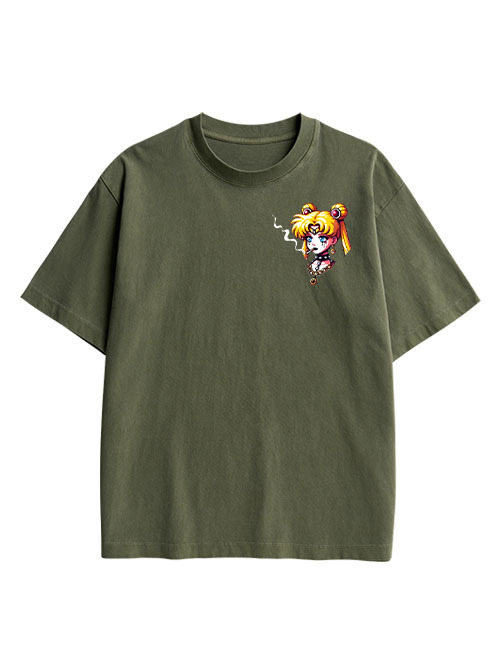 Punk Moon Double Sided Print Washed T-Shirt