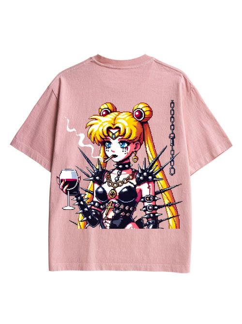 Punk Moon Double Sided Print Washed T-Shirt