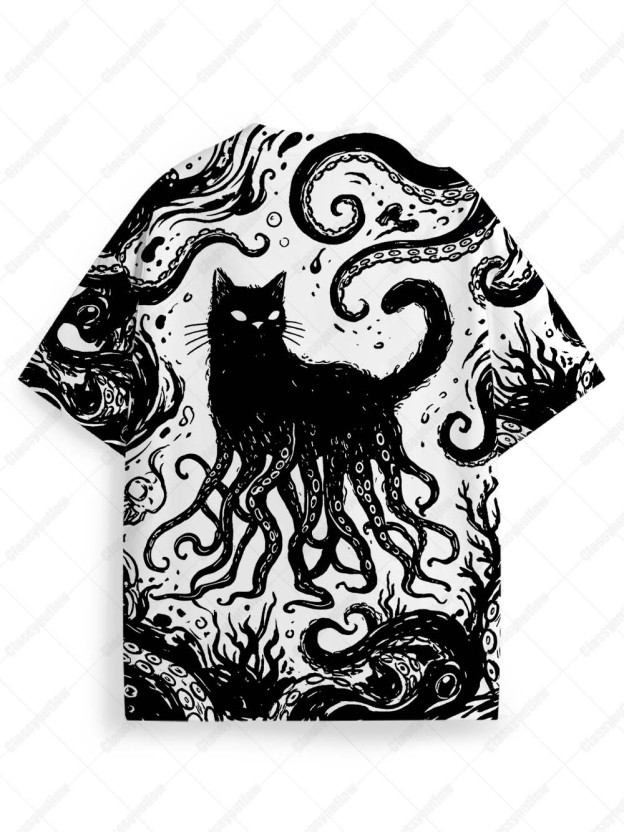 Octopus Tentacle Cat Graphic T-shirt