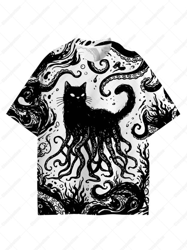 Octopus Tentacle Cat Graphic T-shirt