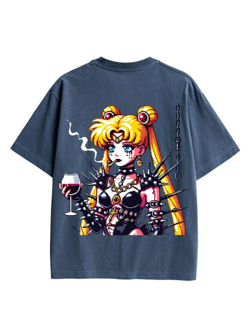 Punk Moon Double Sided Print Washed T-Shirt