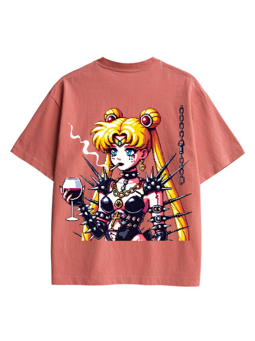 Punk Moon Double Sided Print Washed T-Shirt