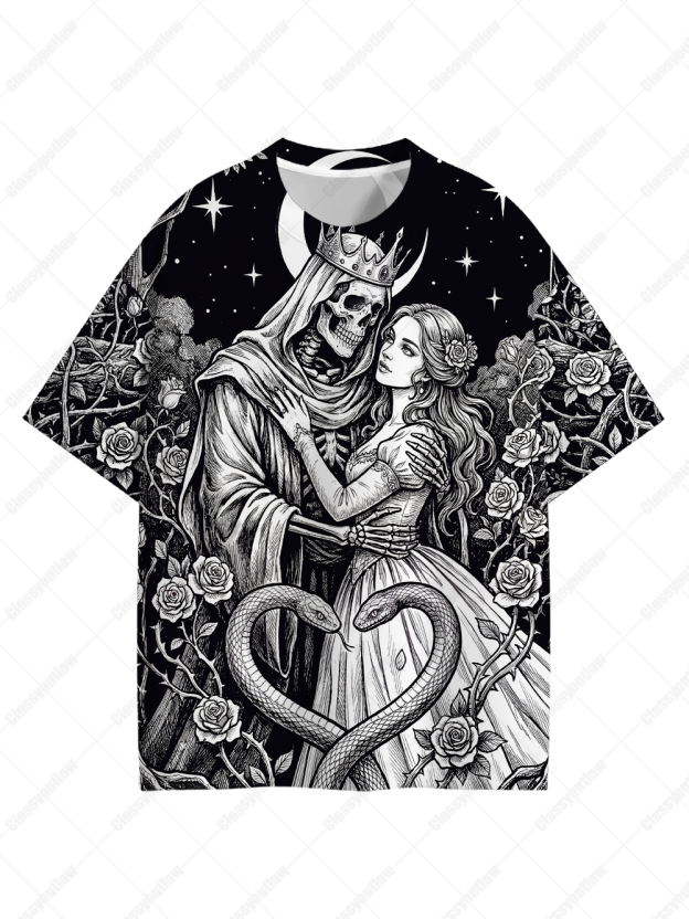 Moonlit Skeleton's Love Graphic T-shirt