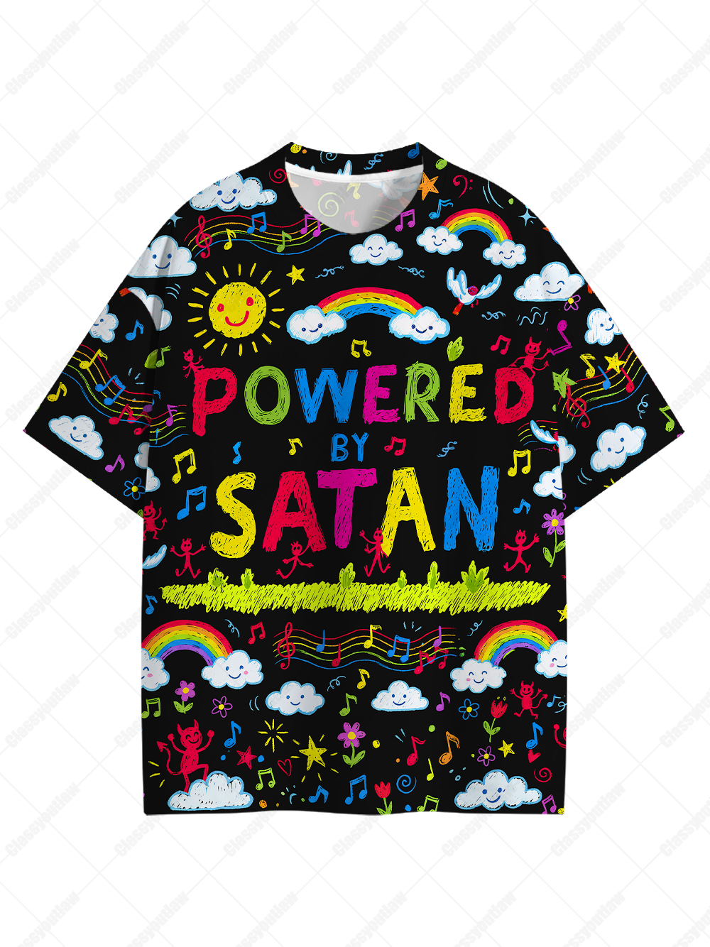 Powered Satan Graphic T-shirt-ClassyOutlaw Sale