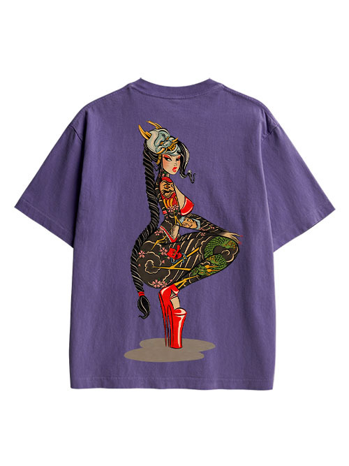 Tattooed Warrior Double Sided Print Washed TShirt