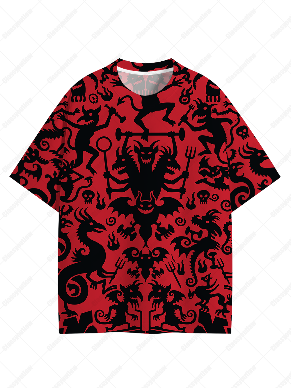 Red Inferno Pattern Graphic T-shirt