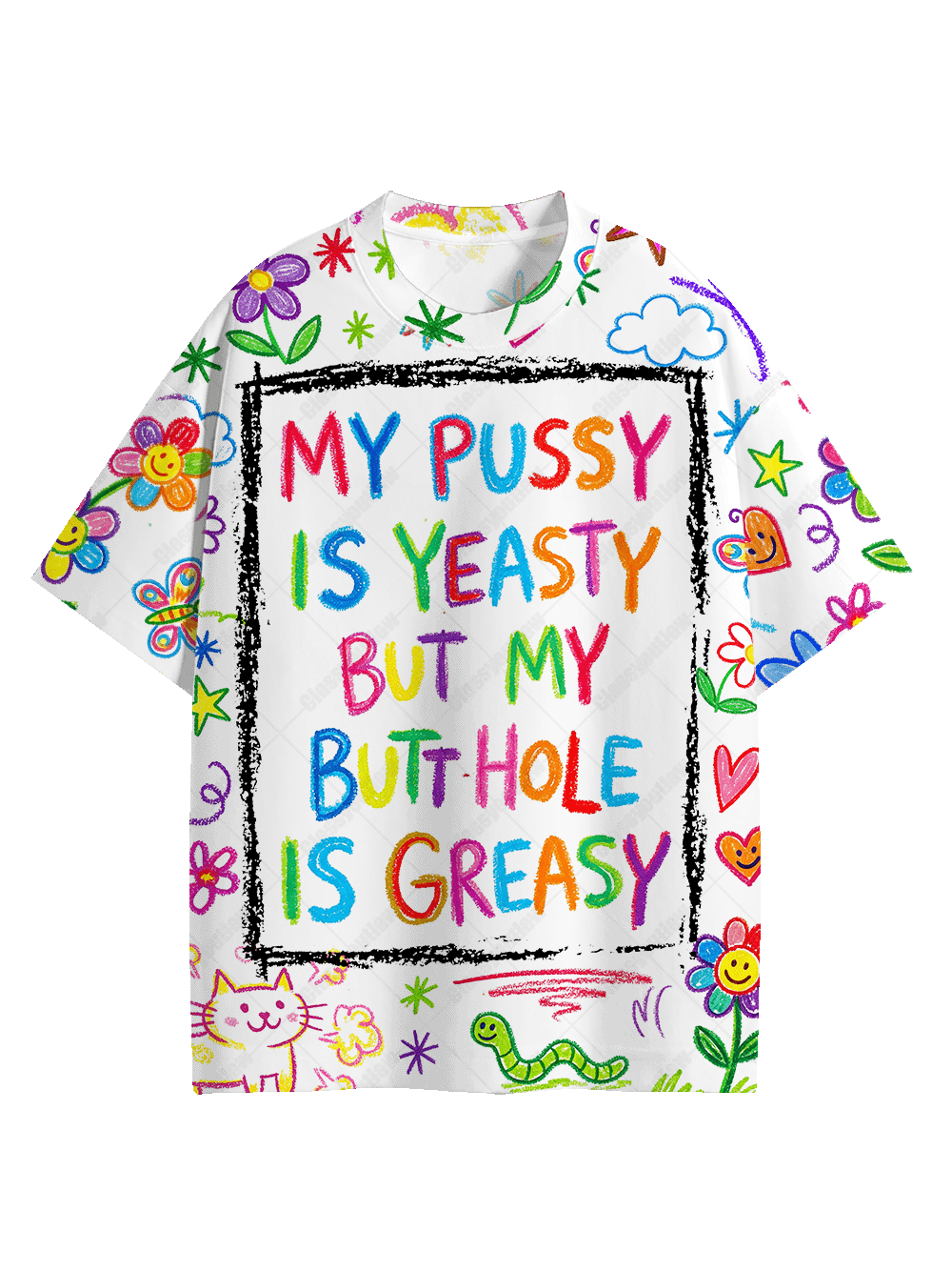 Satirical Crayon Art Graphic T-shirt