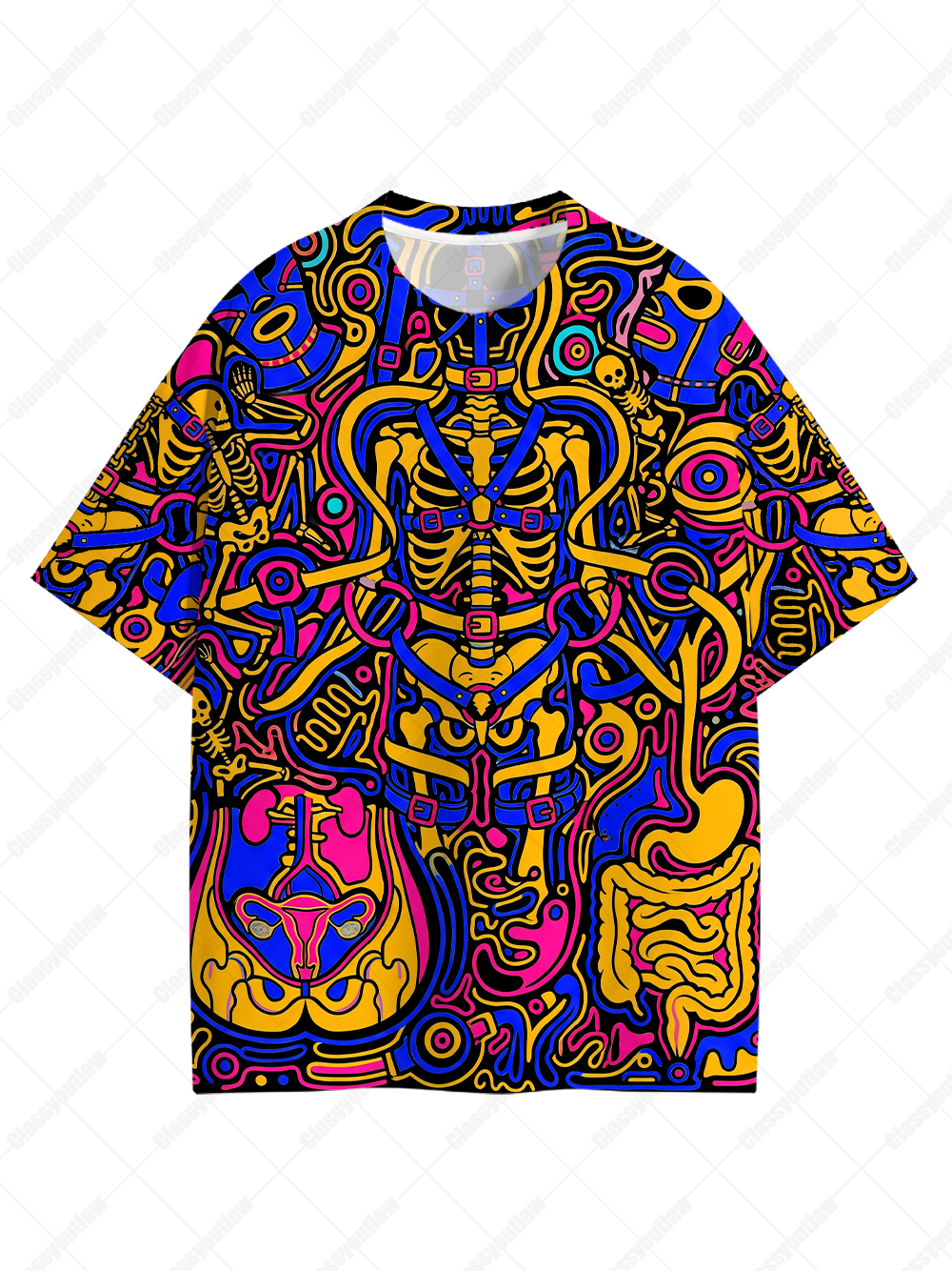 Techno‑Trance Skeleton Graphic T-shirt