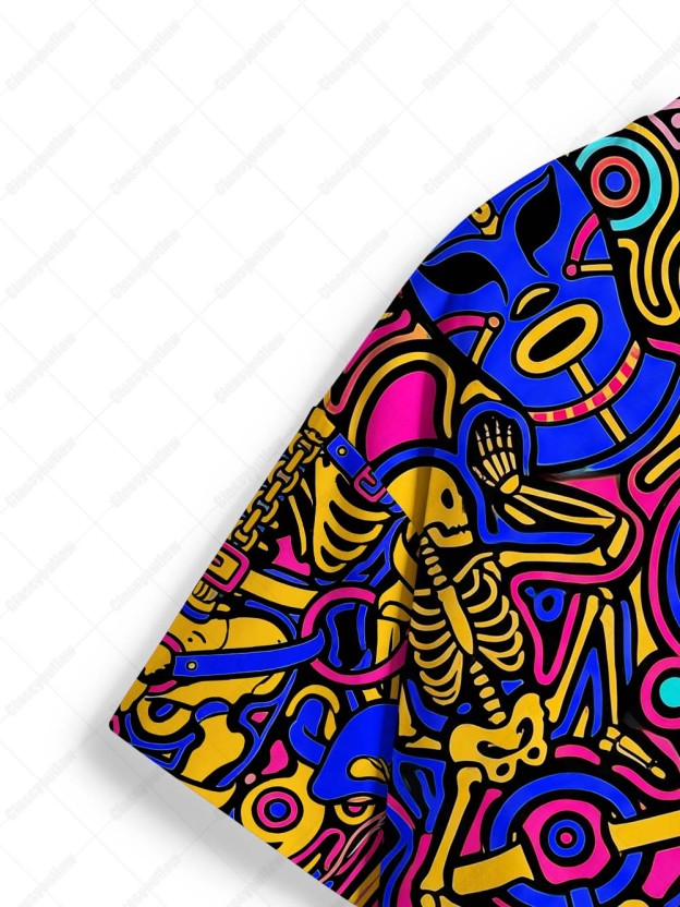 Techno‑Trance Skeleton Graphic T-shirt