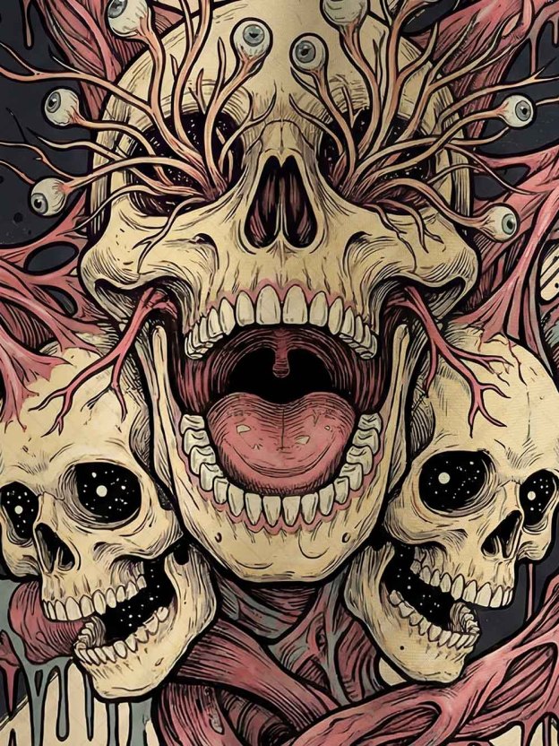 Hell Roar Dark Skeleton Graphic T-shirt