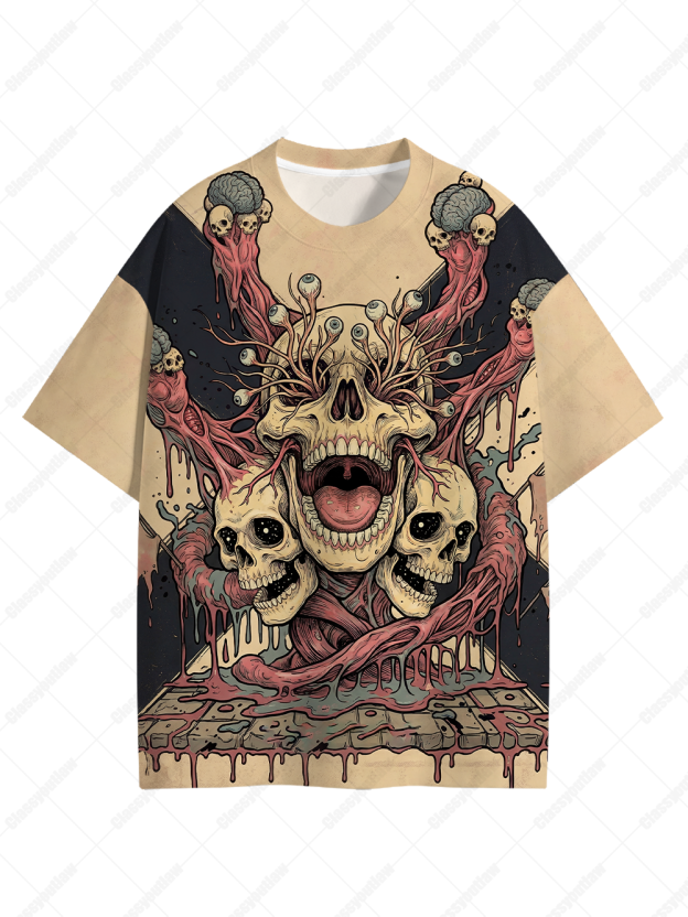 Hell Roar Dark Skeleton Graphic T-shirt